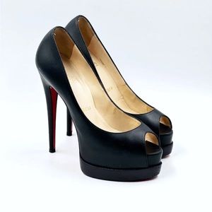 CHRISTIAN LOUBOUTIN Altadama Black Leather PlatformHeels Pumps US 7.5 / EU 37.5